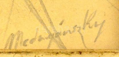 Mednyánszky jelzéssel: Katonák a lövészárokban. Ceruza, papír, üvegezett keretben, 20×30 cm