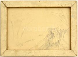 Mednyánszky jelzéssel: Katonák a lövészárokban. Ceruza, papír, üvegezett keretben, 20×30 cm