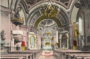 Zenta, Római katolikus templom belső, Fekete Sándor kiadása / Roman catholic church interior (wet damage)