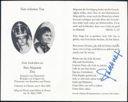 Habsburg Ottó aláírása Zita királyné halotti emléklapján