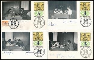 1978 Alföldi László Női Nemzetközi Sakk Emlékverseny részvevői által aláírt 7 db fényképes levelezőlap, 9x14 cm