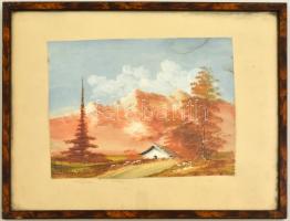 Szepesi jelzéssel: Alpesi táj. Gouache, papír, üvegezett keretben, 16×22 cm