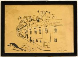 Vadász jelzéssel: Város részlet. Tus, papír, üvegezett keretben, 23×32 cm