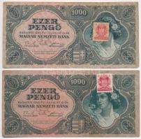 1945. 1000P (2x) "MNB" bélyeggel, egyik helytelenül felragasztva T:III,III-