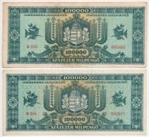 1946. 100.000MP (2x) egyiken a piros névérték erősen jobbra tolódva T:II-,III