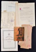 cca 1900-1940 Kis okmány és nyomtatvány tétel: iskolai bizonyítvány, orvosi papír, egyéb