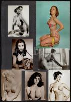 cca 1960 15 db művészi aktfotó + 1 db képeslap kartonra ragasztva, 8,5x6,5 és 15x10 cm