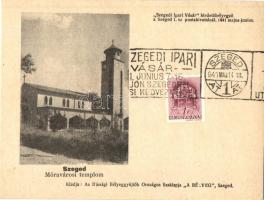 Szeged, Móravárosi templom. Kiadja az Ifjúsági Bélyeggyűjtők Országos Szaklapja + 1941 Szegedi Ipari Vásár So. Stpl.