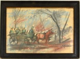 Mednyánszky jelzéssel: Vonuló katonák. Pasztell-szén, papír, üvegezett keretben, 29×44 cm
