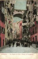 Genova, Genoa; Via Madre di Dio e Ponte di Carignano / street view, bridge, children, drying clothes (EK)