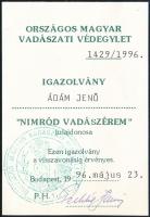 1996 az Országos Magyar Vadászati Védegylet igazolványa vadászérem viseléséről