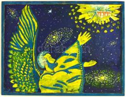 Kondor jelzéssel: Teremtés. Kollázs, farost, keretben, 46×61 cm