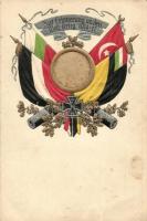 1914-1917 Zur Erinnerung an den Welt-Krieg / Központi hatalmak propagandalap / Central Powers propaganda card, flags. Emb. litho