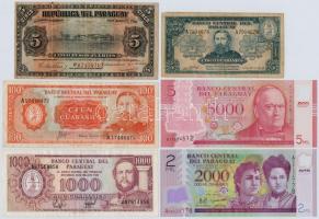 Paraguay 1920-2011. 5P-5000G (6xklf) közte 2db plasztik T:I-IV Paraguay 1920-2011. 5 Pesos - 5000 Guaranies (6xdiff) including 2pcs made of plastic C:UNC-G