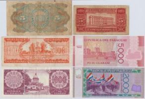 Paraguay 1920-2011. 5P-5000G (6xklf) közte 2db plasztik T:I-IV
Paraguay 1920-2011. 5 Pesos - 5000 G...