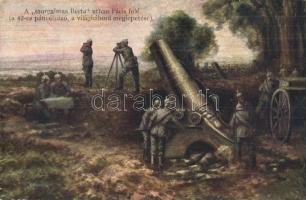 A szorgalmas Berta útban Párizs felé. 42-es páncélzúzó / WWI K.u.k. military art postcard, cannon