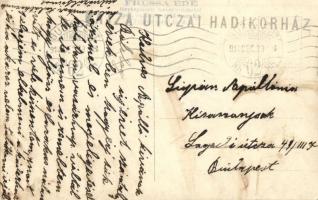 1914 Budapest VI. Bajza utcai hadikórház, sérült katonákkal nővérrel / WWI Austro-Hungarian K.u.K. m...