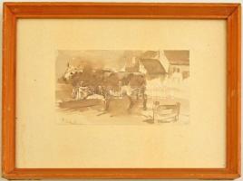 Szalai jelzéssel: Tehénkék, akvarell, papír, üvegezett fa keretben, 11,5×18,5 cm
