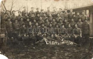 1919 Kaposvár, A dicsőséges Tanácsköztársaság megvédésére alakult pécsi vörös zászlóalj I. század II. szakasza / Hungarian soldierss group of the Hungarian Soviet Republic. photo (EM)