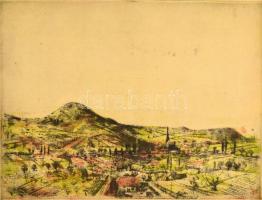 Ősz Dénes (1915-1980): Tavasz, színezett rézkarc, papír, jelzett, 29,5×39 cm