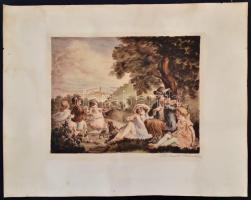 Prihoda István (1891-1965): Mulatozás, színezett rézkarc, papír, jelzett, 25×32 cm