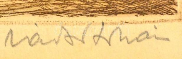 Zádor István (1882-1963): Lánchíd, színezett rézkarc, papír, jelzett, paszpartuban, 19,5×48 cm