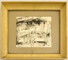 Guti Ferenc (1917-?): Esőben - itáliai emlék, olaj, karton, jelzett, üvegezett fa keretben, 19×22,5 ...