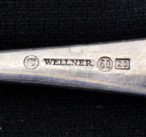 Alpakka halkészlet: 6 db villa, 6 db halkés, jelzettek, h: 18,5 ill. 21,5 cm