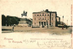 Belgrade, Nationaltheater mit dem Fürst Michael Monumente / theatre with monument (Rb)