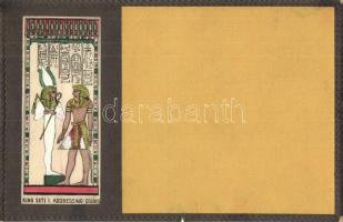 King Seti I. addressing Osiris. Egyptian art postcard (b)