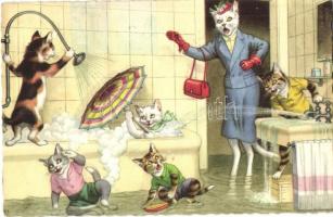 Bathing cats. Alfred Mainzer No. 4860. - modern postcard
