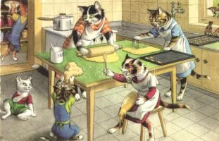 Baking cats. Alfred Mainzer No. 4858. - modern postcard (EK)