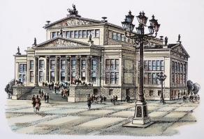 Kelet-Berlin 5 db kézzel színezett, jelzett linómetszet mappában. / East-Berlin 5 linocuts colored, ...