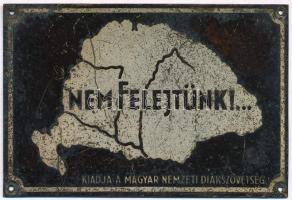 cca 1930 Nem felejtünk!... - kiadja a Magyar Nemzeti Diákszövetség, irredenta fém tábla, kopásnyomokkal, 6x9 cm