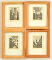 Jelzés nélkül: Bécsi havas háztetők, 4 db fametszet, papír, a Munk-féle képeslap-sorozat próbanyomatai, paszpartuban, üvegezett fa keretben, 6,5×8,5 cm