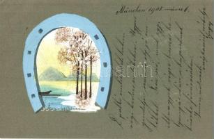 Kézzel festett üdvözlőlap / Hand-painted greeting card, horseshoe (EK)