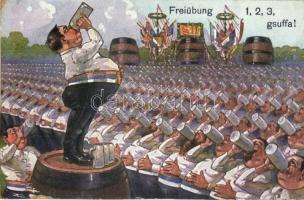Freiübung. 1, 2, 3, gsuffa! / German military humour, beer drinking (r)