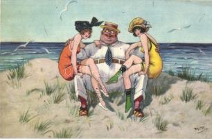 Rich man and girls at the beach. L. & P. 1245. s: Arthur Thiele
