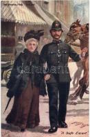 Metropolitan Police. A safe escort. Raphael Tuck & Sons Oilette Postcard 9824. s: Harry Payne