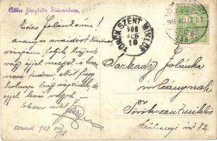 1908 Arad, I. osztályú vonat a vasútállomáson / first class train at the railway station. Adler phot...