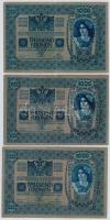 1902. 1000K (3x) mindhárom piros "Deutschösterreich" felülbélyegzéssel + 1913. 20K (2x) mi...