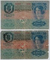 1902. 1000K (3x) mindhárom piros "Deutschösterreich" felülbélyegzéssel + 1913. 20K (2x) mi...