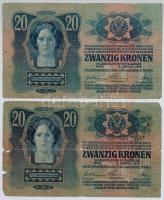 1902. 1000K (3x) mindhárom piros "Deutschösterreich" felülbélyegzéssel + 1913. 20K (2x) mi...