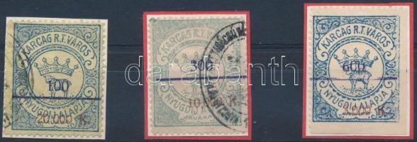 1925 Karcag R.T.V. okirati 3 klf értékű illetékbélyeg (3.500)