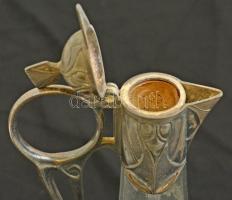 Szecessziós ón fedeles karaffa, jelzés nélkül,  csiszolt hibátlan üveggel, m:25 cm