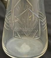 Szecessziós ón fedeles karaffa, jelzés nélkül,  csiszolt hibátlan üveggel, m:25 cm