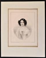 cca 1840 Hölgy portréja, kőnyomat, papír, Robert Theer / Johann Höfelich, paszpartuban, 23,5×18,5 cm