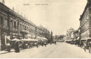 Újvidék, Novi Sad; Kossuth Lajos utca, piac, üzletek / street view, shops, market