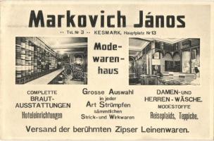 Késmárk, Kezmarok; Fő tér 13. Markovich János divat üzletének reklámja, belsők / Mode-Warenhaus / shop advertising card, interiors (EK)