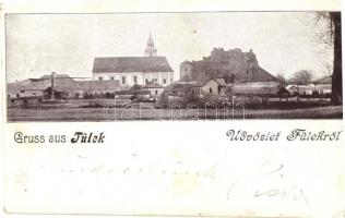 Fülek, Filakovo; utcakép, háttérben a vár / street view, castle ruins in the background (ferdén vágott / slant cut)